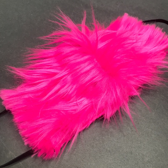 Hand Crafted Accessories - Neon Hot Pink Monster Fur Face Mask Cat Halloween Costume Animal Fuzzy Edm Rave